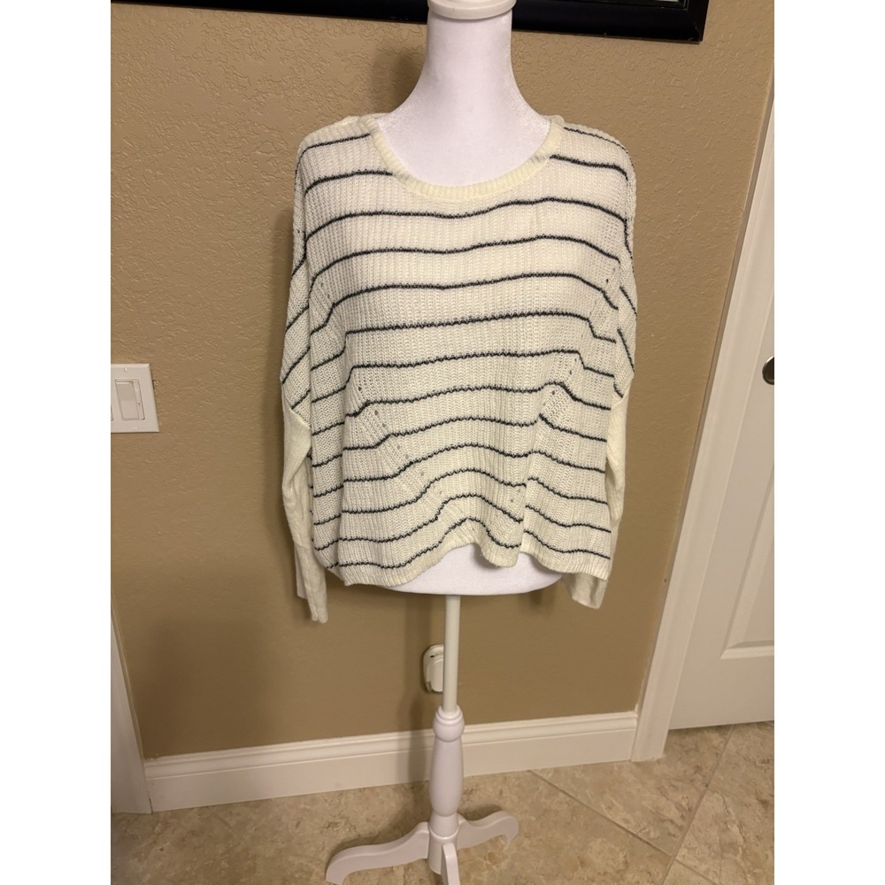 Rip Curl Long Sleeve Lightweight Dark Gray Striped Sweater, Oversized Crop, M